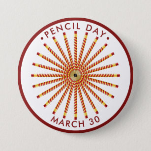 Pencil Day, lots of striped pencils Button