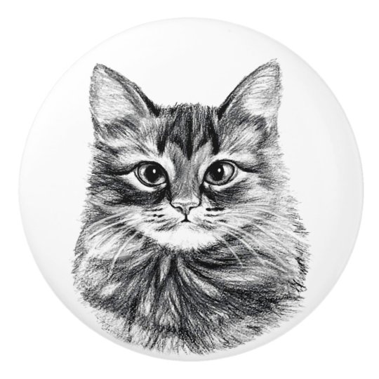 Pencil Drawing Cat Face Drawer Pulls Knobs Zazzle Com