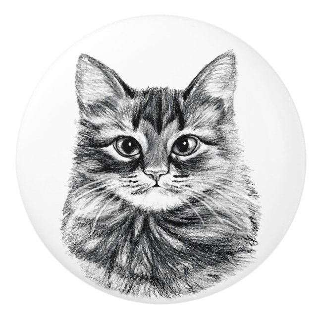 Pencil Drawing Cat Face Drawer Pulls Knobs (Front)