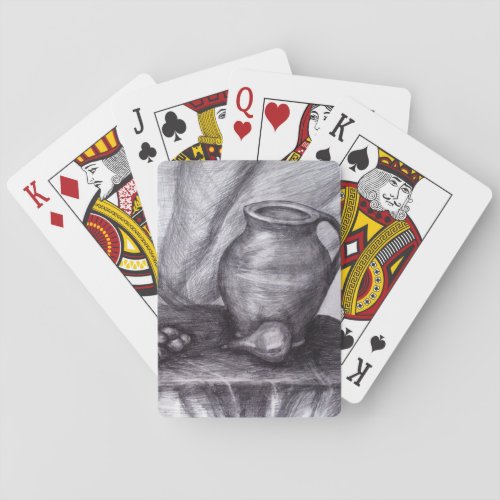 Pencil Drawing Classic Playing Cards Still Life