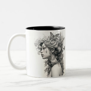 Pencil drawing cute modern trendy  Two-Tone coffee mug