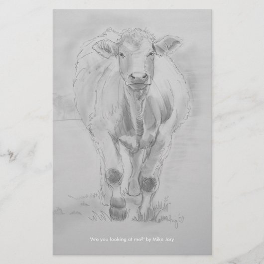 Pencil Drawing of a Cow walking towards you (Front)