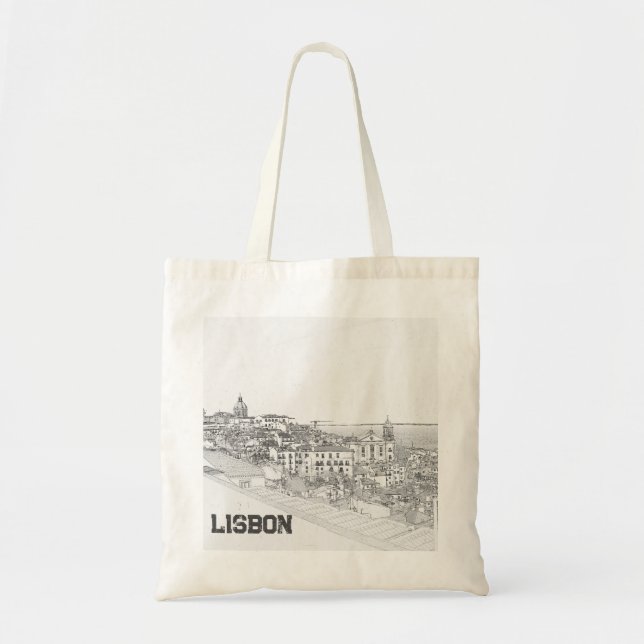 Pencil drawing of Alfama district in Lisbon Tote Bag (Front)