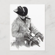 Pencil Drawing of Cowboy in Saddle, Western Art Postcard