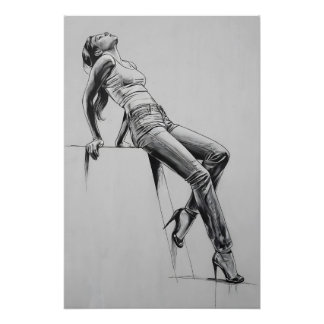 pencil drawing - woman in high heels | timeless poster