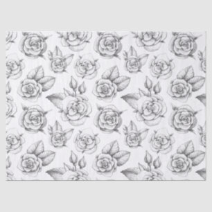 Pencil Drawings of Roses on White Decoupage Tissue Paper