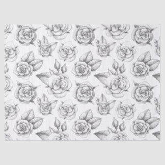 Pencil Drawings of Roses on White Decoupage Tissue Paper