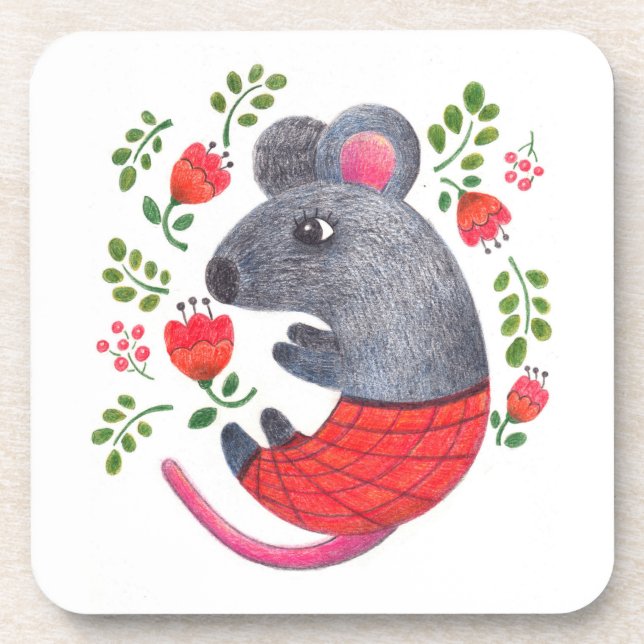 Pencil drawn mouse beverage coaster (Front)