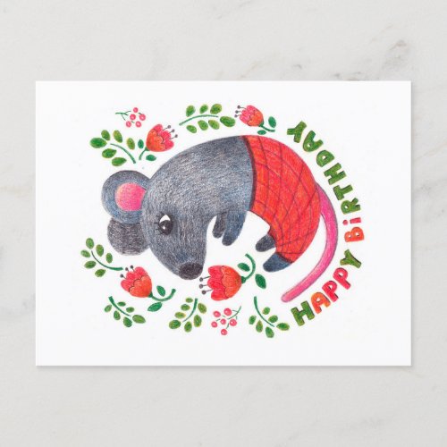 Pencil drawn mouse holiday postcard