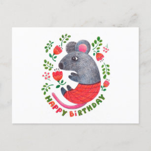 Pencil drawn mouse postcard