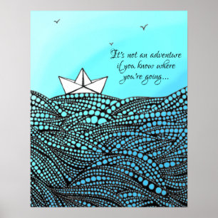 Pencil Drawn Paper boat motivational classroom Poster