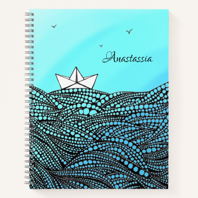 Pencil Drawn Paper boat | motivational quote Notebook (Front)