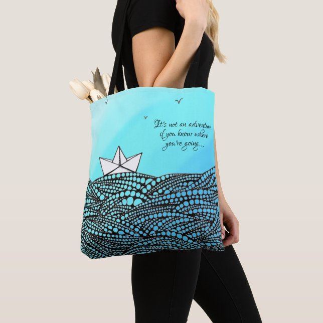 Pencil Drawn Paper boat | motivational text Tote Bag (Close Up)