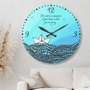 Pencil Drawn Paper boat motivational words Large Clock