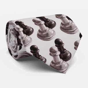 Pencil Drawn Pawns Pattern Chess Neck Tie
