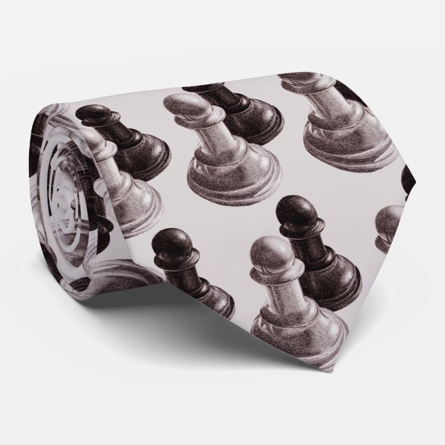 Pencil Drawn Pawns Pattern Chess Neck Tie (Rolled)