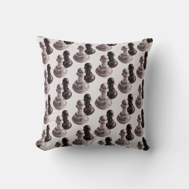 Pencil Drawn Pawns Pattern Chess Throw Pillow (Front)