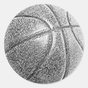 Pencil Effect Basketball Classic Round Sticker