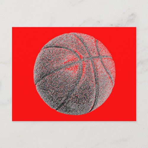 Pencil Effect Red Pop Art Basketball Post Card