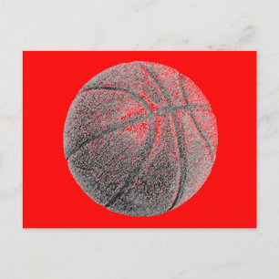 Pencil Effect Red Pop Art Basketball Post Card