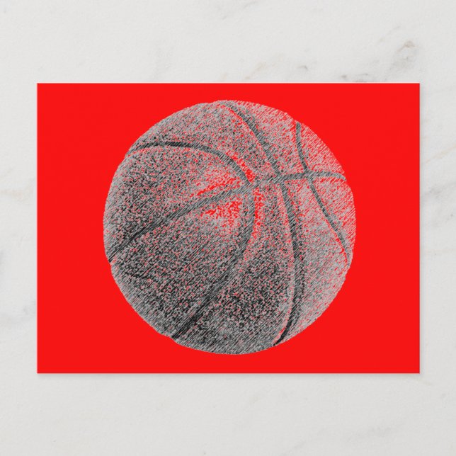 Pencil Effect Red Pop Art Basketball Post Card (Front)