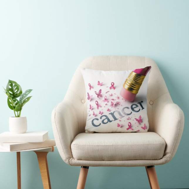 Pencil Erasing Cancer Text  Throw Pillow (Chair)