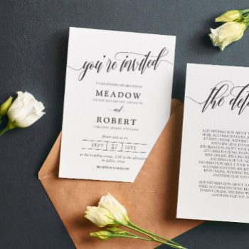 Pencil Gray Typography Informal 2 In 1 Wedding Invitation by Paperpaperpaper at Zazzle
