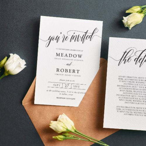 Pencil Gray Typography Informal 2 in 1 Wedding Invitation
