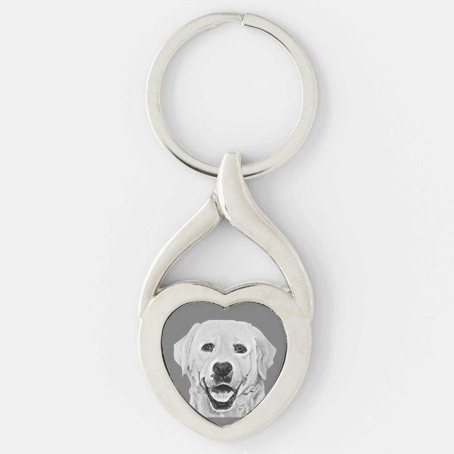 Pencil Happy Labrador Dog Heart Key Chain (Front)