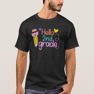 Pencil Hello 2Nd Grade Second Grade Teacher Back T T-Shirt