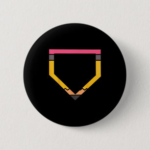Pencil Home Plate Baseball Lovers Boys Kids Back T Button