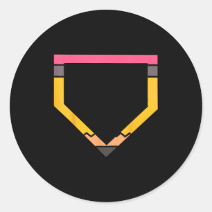 Pencil Home Plate Baseball Lovers Boys Kids Back T Classic Round Sticker