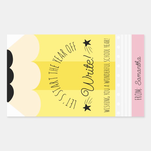 Pencil Let's Start The Year Off Write Gift Sticker (Front)