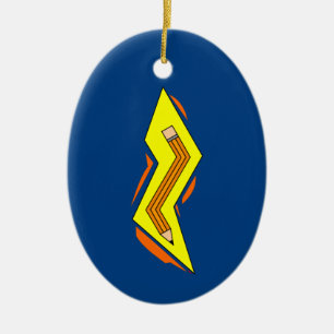 Pencil Lightning Bolt Ceramic Ornament