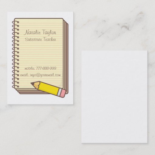 Pencil Notepad Substitute Teacher Business Cards Zazzle