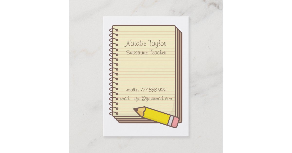 Pencil Notepad Substitute Teacher Business Cards Zazzle