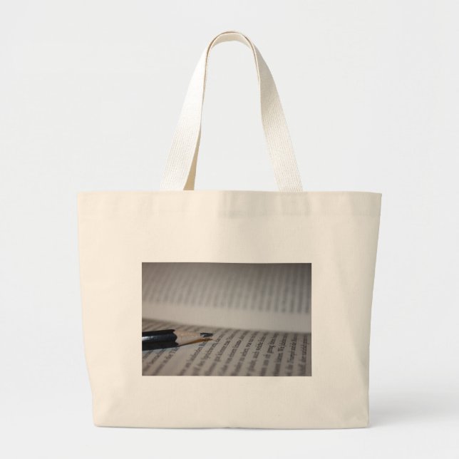 Pencil on book pages large tote bag (Front)