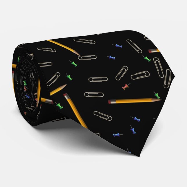 Pencil Paper Clip Push Pin Pattern Tie (Rolled)