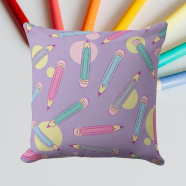 Pencil Party | Lavender Throw Pillow (Creator Uploaded)