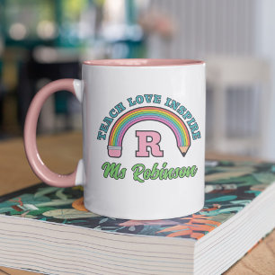 Pencil Rainbow Teach Love Inspire Monogram Mug