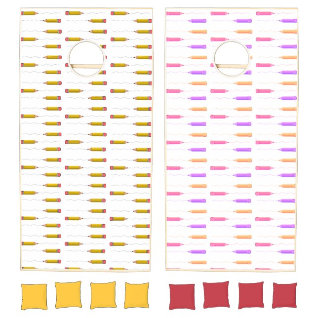 Pencil scrabble on white cornhole set (Set)