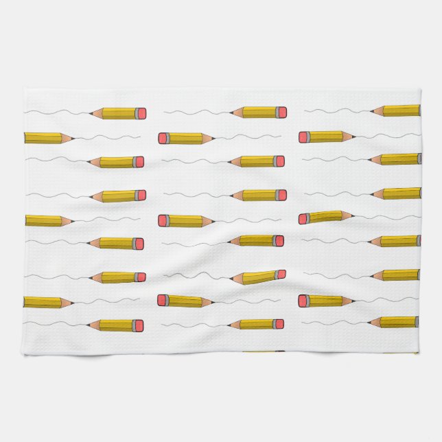 Pencil scrabble on white kitchen towel (Horizontal)