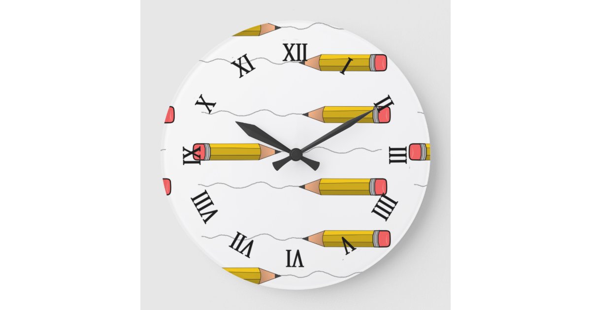 Pencil scrabble on white large clock Zazzle