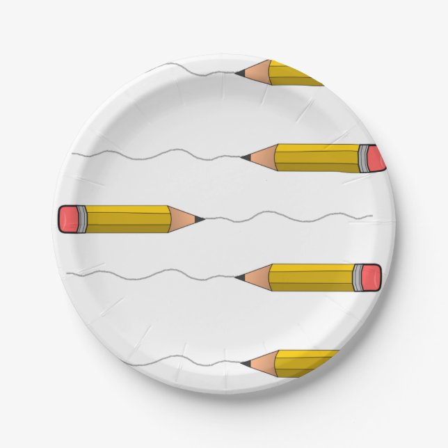 Pencil scrabble on white paper plates (Front)