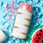 Pencil scrabble on white seltzer can cooler