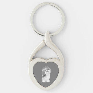 Pencil Shih Tzu Heart Key Chain