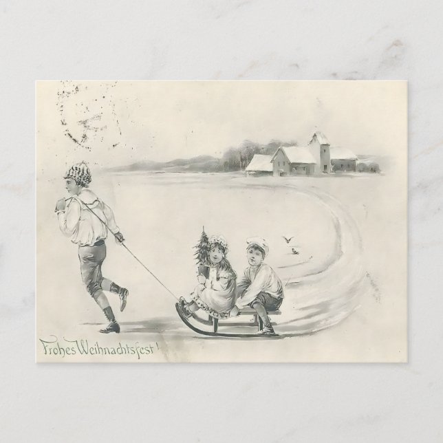 Pencil Sketch Antique Winter Farm Scene Postcard (Front)