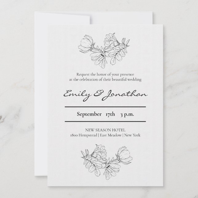 Pencil Sketch Floral | Minimalist Wedding Invitation (Front)