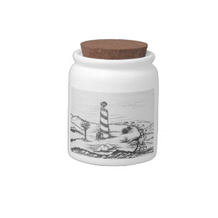Pencil Sketch Lighthouse on island in the Sea  Candy Jar