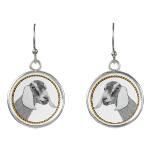 Pencil Sketch Nubian Goat Portrait Earrings